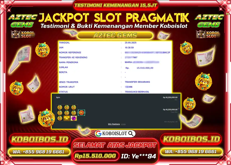 BUKTI KEMENANGAN SLOT GACOR AZTEC GEMS Rp15.100.000,- LUNAS