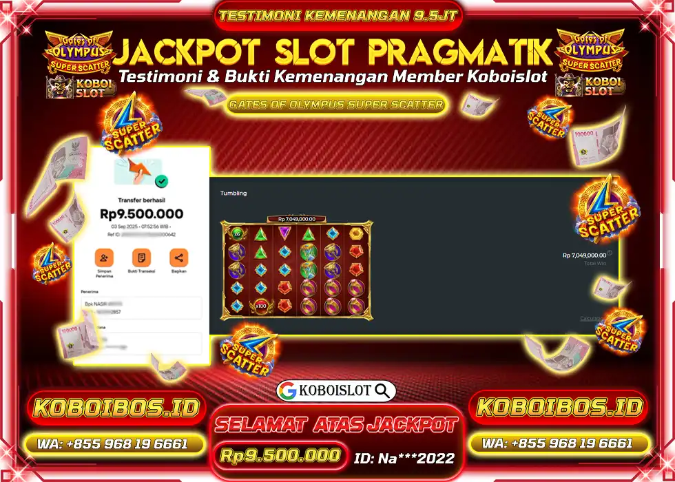 BUKTI KEMENANGAN SLOT GACOR GATES OF OLYMPUS SUPER SCATTER Rp9.500.000,- LUNAS