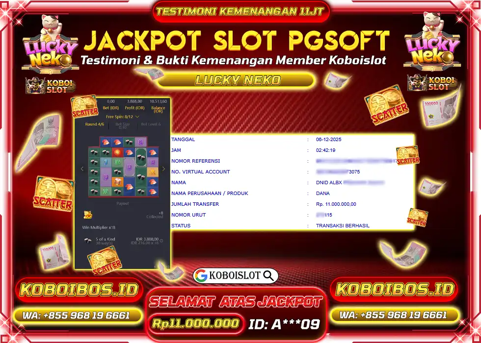 BUKTI KEMENANGAN SLOT GACOR LUCKY NEKO Rp11.000.000,- LUNAS