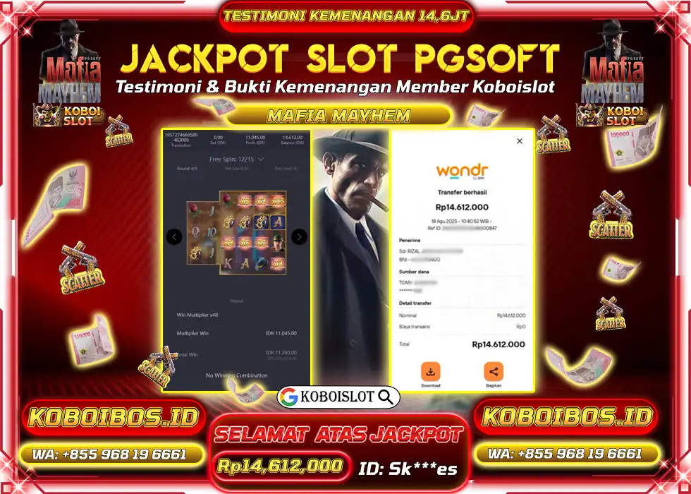 BUKTI KEMENANGAN SLOT GACOR MAFIA MAYHEM Rp14.612.000,- LUNAS