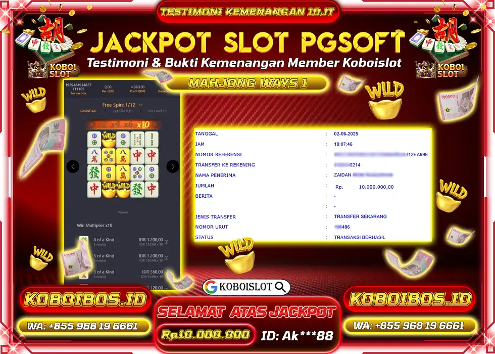 BUKTI KEMENANGAN SLOT GACOR MAHJONG WAYS 1 Ak*** Rp10.000.000,- LUNAS
