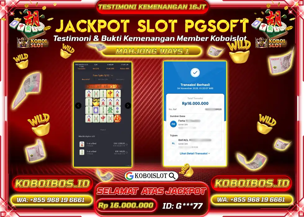 BUKTI KEMENANGAN G*** SLOT GACOR MAHJONG WAYS 1 Rp16.000.000,- LUNAS
