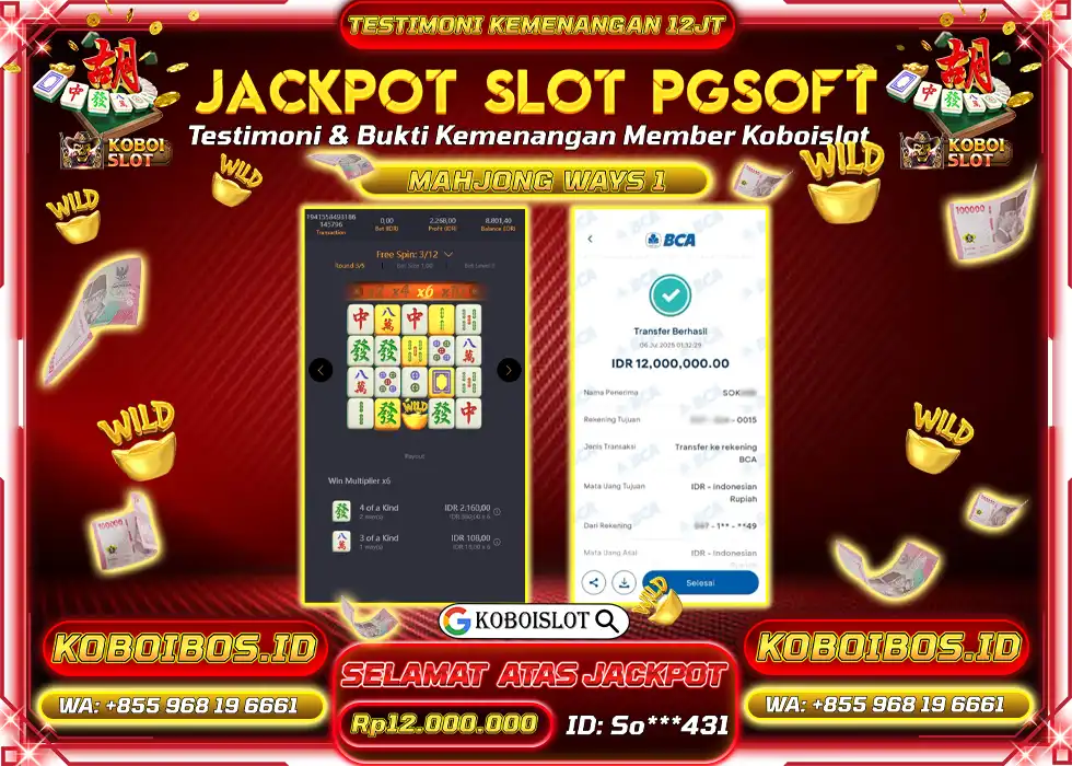 BUKTI KEMENANGAN SLOT GACOR MAHJONG WAYS 1 So*** Rp12.000.000,- LUNAS