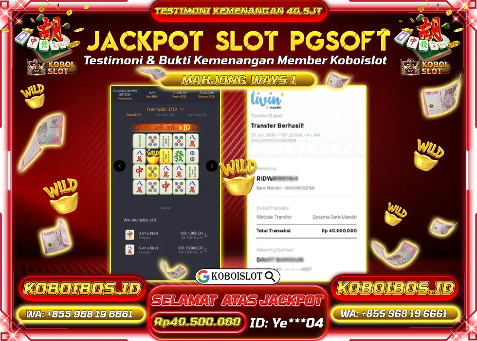 BUKTI KEMENANGAN SLOT GACOR MAHJONG WAYS 1 Rp40.500.000,- LUNAS