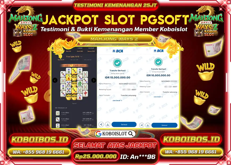 BUKTI KEMENANGAN An*** SLOT GACOR MAHJONG WAYS 2 Rp25.000.000,- LUNAS