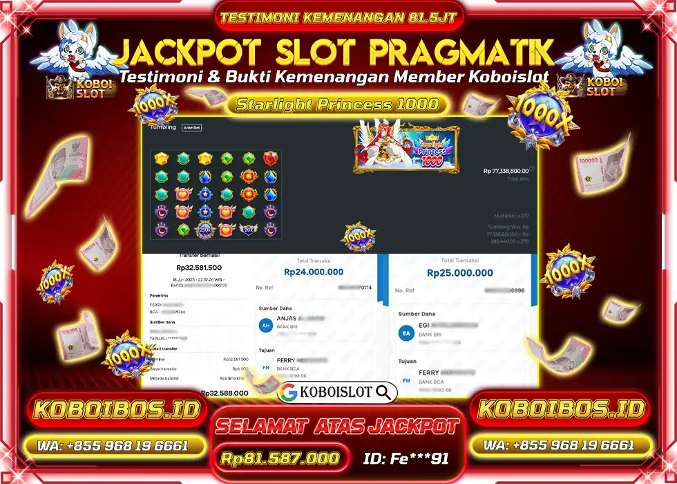 BUKTI KEMENANGAN SLOT GACOR STARLIGHT PRINCESS 1000 Rp81.587.000,- LUNAS
