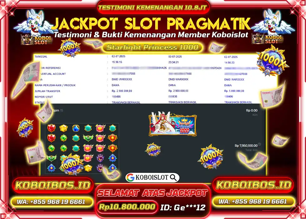 BUKTI KEMENANGAN SLOT GACOR STARLIGHT PRINCESS 1000 Rp10.800.000,- LUNAS