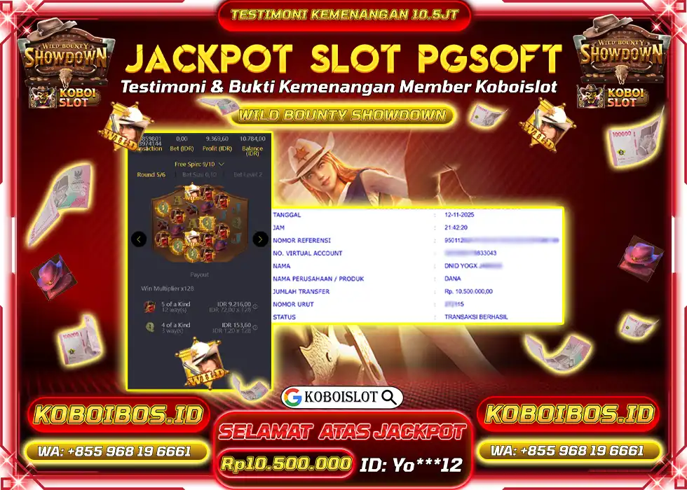 BUKTI KEMENANGAN Yo*** SLOT GACOR WILD BOUNTY SHOWDOWN Rp10.500.000,- LUNAS