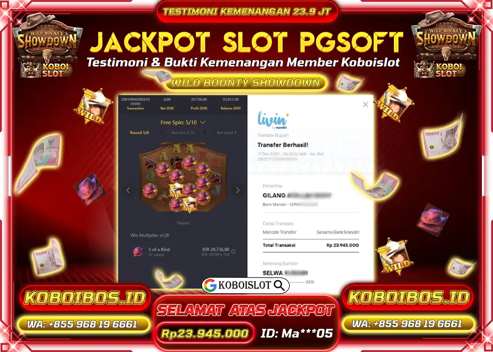 BUKTI KEMENANGAN SLOT GACOR WILD BOUNTY SHOWDOWN Rp23.945.000,- LUNAS