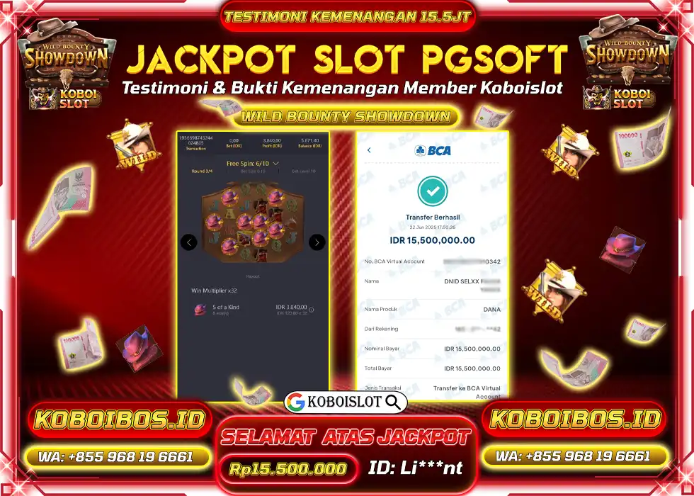 BUKTI KEMENANGAN SLOT GACOR WILD BOUNTY SHOWDOWN Rp15.500.000,- LUNAS